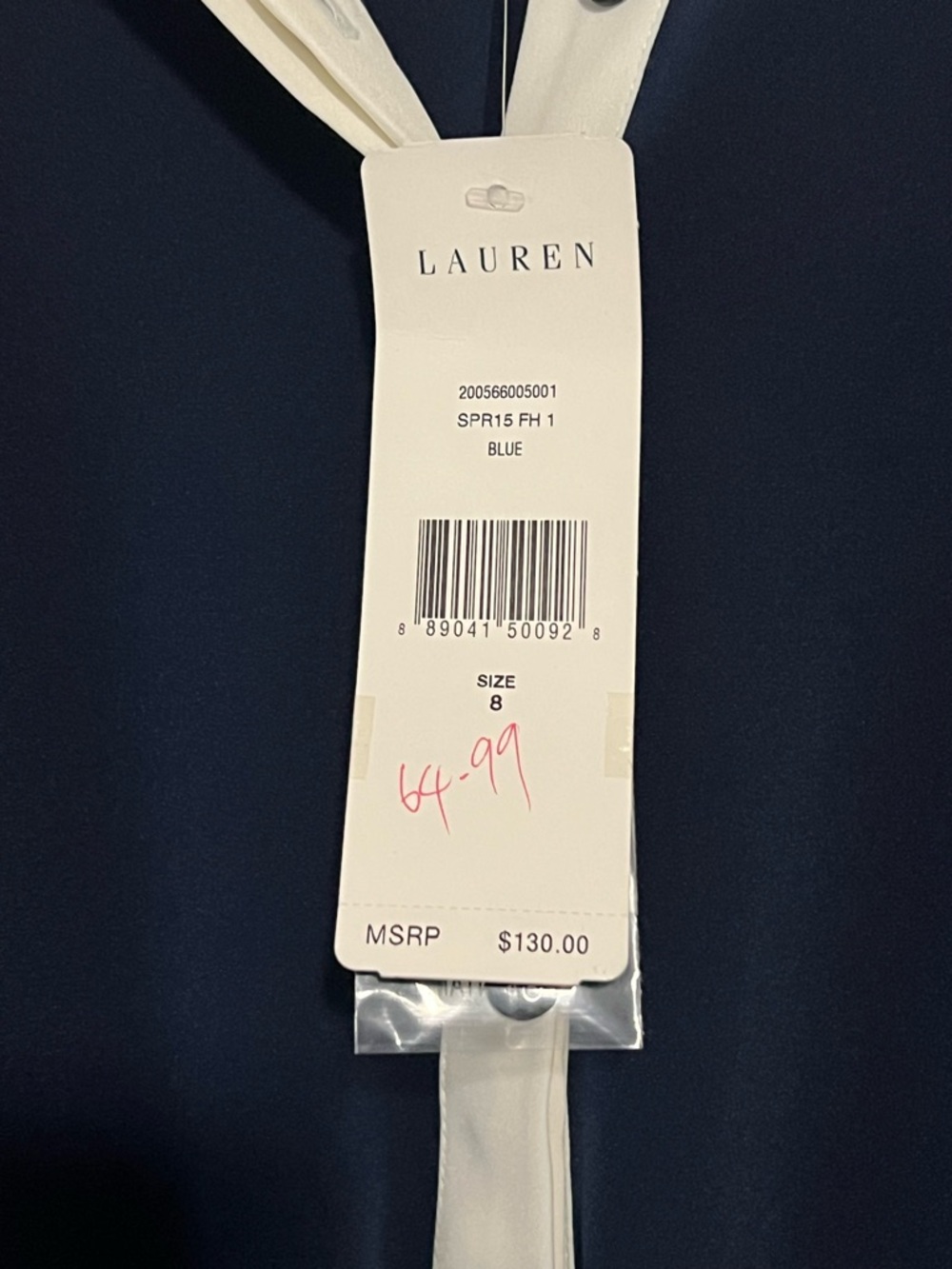 Ralph Lauren Navy Long-Sleeve Shirt Dress with Drawstring Waist and White Trim - Picture 6 of 9